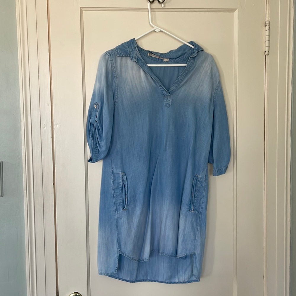 Chambray Mini Dress with Three Quarter length sleeves
